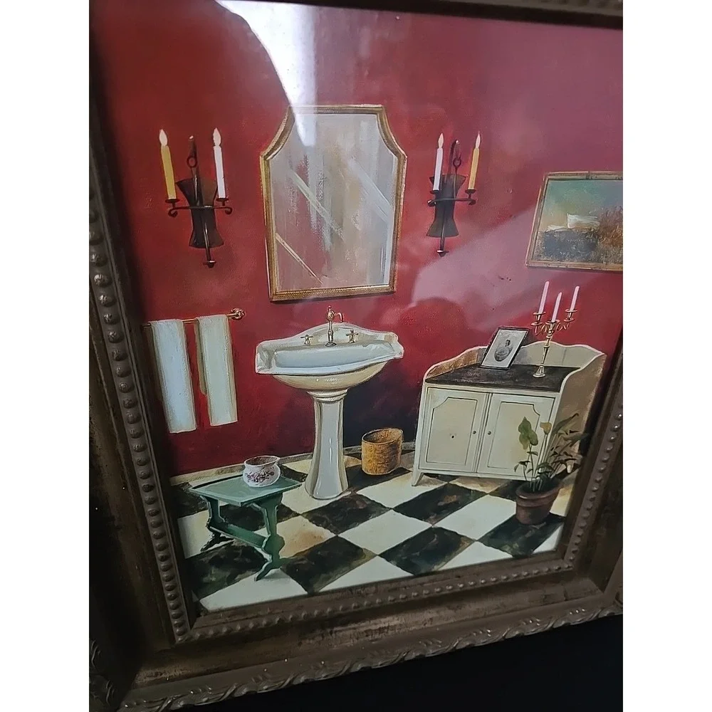 Vtg Bathroom Framed Pictures Tub and Sink Set of 2 Ornate Wall Art Gallery